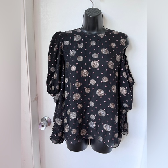 The Kooples Tutti Frutti Spots Silk Single Cold Shoulder Blouse Top size S - Picture 4 of 13